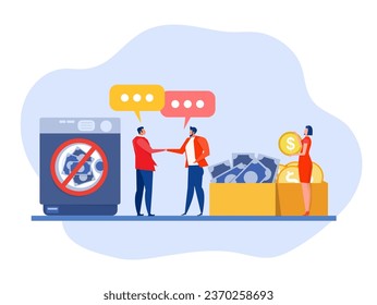 Anti Money Laundering acronym or Aml or Against Money Laundering,Aml  Washing Machine Stop Corruption and Illegal Business. Cartoon People Vector Illustration