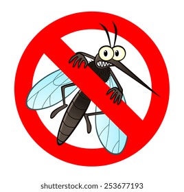 Anti mosquito sign with a funny cartoon mosquito.