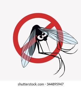 Anti mosquito sign with a funny cartoon mosquito.