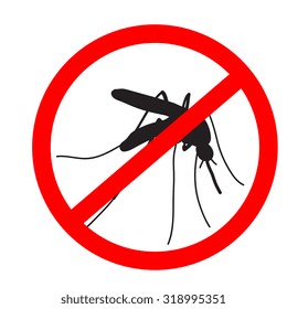 Anti mosquito sign with a realistic mosquito. Mosquito silhouette. Sign anti-Mosquito isolated  on white background. no mosquito. stop mosquito. Vector illustration