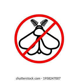 Anti moth line vector icon. Editable stroke. Red prohibiting sign with insect. Minimal design