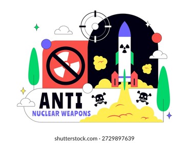 Ilustração vetorial de protesto contra armas nucleares com paz global, conscientização sobre o desarmamento e design de fundo de campanha humanitária