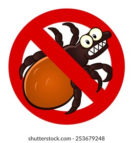 Anti Parasite Sign With A Funny Cartoon Tick.