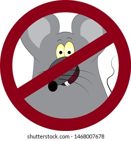 Anti pest sign with a funny cartoon rat. vector illustration.