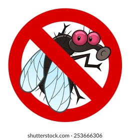 Anti pest sign with a funny cartoon fly.
