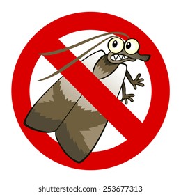 Anti Pest Sign With A Funny Cartoon Moth.