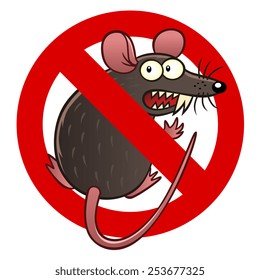 Anti pest sign with a funny cartoon mouse.
