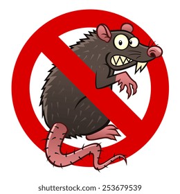 Anti Pest Sign With A Funny Cartoon Rat.