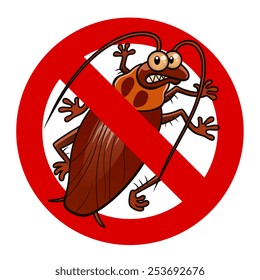 Anti pest sign with a funny cartoon cockroach.