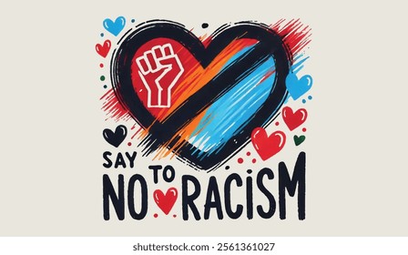 Anti racism hearts paint stroke vector icon banner. Say no to racism with this inclusive heart icons design. BLM Black Lives Matter Black History Month