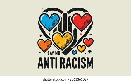 Anti racism hearts paint stroke vector icon banner. Say no to racism with this inclusive heart icons design. BLM Black Lives Matter Black History Month