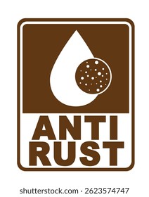 Antioxidante. Letrero de etiqueta de información marrón con símbolo y texto. Forma de rectángulo de Vertical.