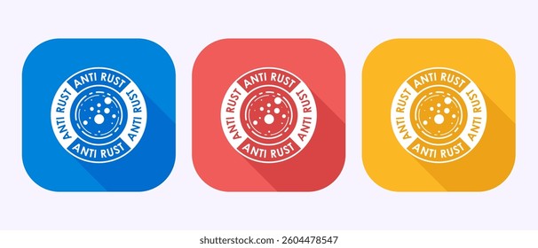 Anti rust icon design illustration. Anti oxidation sign, Rust resistant  symbol in shadow button design