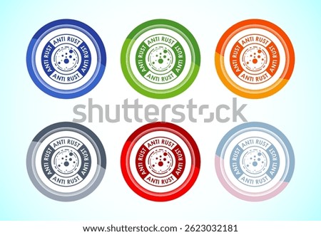 Anti rust icon design illustration. Anti oxidation, Rust resistant sign symbol, 6 color button design set