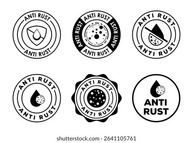 Anti rust icons set design. Anti oxidation sign, Rust resistant symbol black on white background