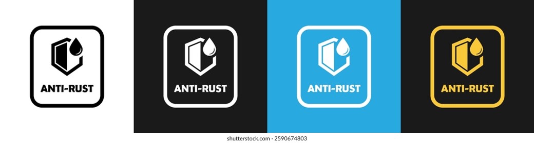 Anti Rust label on different color backgrounds. Vector icon for metal tools.