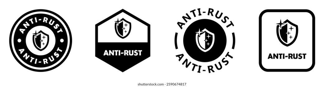 Anti Rust - vector stickers for metal tools lubricant or primer. Vector isolated on white.