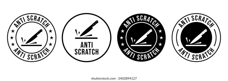 Anti-Kratzer beschädigtes Symbol, Anti-Kratzer-Oberfläche-Label-Vektorgrafik für das Produkt. Eleganter Anti-Kratzer-Vektorgrafik für Produktverpackungen.