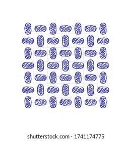 Anti slip floor, metal texture. Hand drawn sketched picture with scribble fill. Blue ink. Doodle on white background