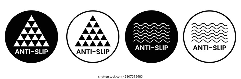 Anti Slip Icon Set Vector, Non Slip Resistant Safety Grip Surface Label and Product Packaging Badge Collection