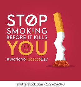 Anti Smoking Illustration saying Stop smoking before it kills you with a Crushed Smashed Cigarette