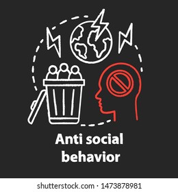 Anti Social Behavior Chalk Concept Icon. Antisocial Behaviour. Crimes Against Humanity Idea. Social Violence, Abuse, Harassment. Vector Isolated Chalkboard Illustration