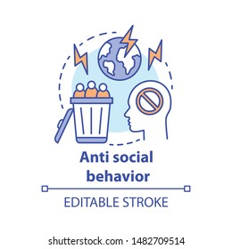 Anti Social Behavior Concept Icon. Antisocial Behaviour. Crimes Against Humanity Idea Thin Line Illustration. Social Violence, Abuse, Harassment. Vector Isolated Outline Drawing. Editable Stroke