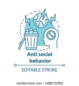 Anti Social Behavior Concept Icon. Antisocial Behaviour. Crimes Against Humanity Idea Thin Line Illustration. Social Violence, Abuse, Harassment. Vector Isolated Outline Drawing. Editable Stroke