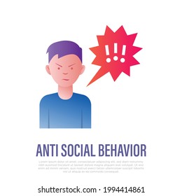 Anti Social Behaviour: Aggressive Man Is Bullying. Gradeint Icon. Disorganization. Social Problem. Abusing. Vector Illustration.