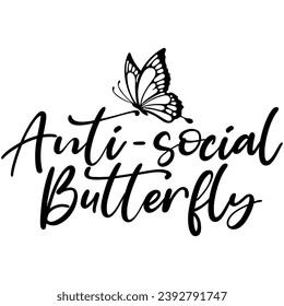 anti social butterfly black vector graphic design and cut file