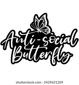 anti social mariposa negro vector diseño gráfico y cortar archivo