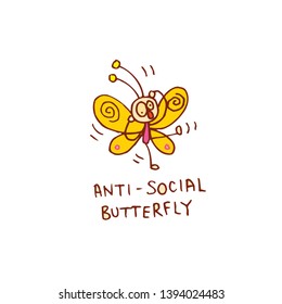 anti social butterfly cartoon character