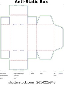 Anti static box die cut template vector design for packaging and manufacturing cardboard container assembly layout for electronics