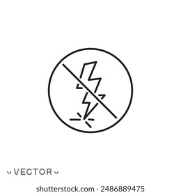 anti static icon, safety from electricity, remove surface charge, thin line symbol isolated on white background, editable stroke eps 10 vector illustration