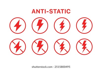 Ícones de conjunto antiestáticos. Ícones de aviso de energia. Estilo plano. Ícones de vetor.