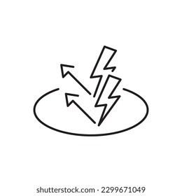 anti static surface icon, safety from electricity, remove charge energy, thin line symbol on white background