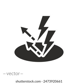 anti static surface icon, safety from electricity, remove charge energy, flat symbol on white background