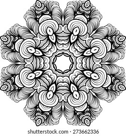 Anti stress coloring book page for adults. Abstract ornament in circle. Lacy mandala. Vector illustration. 