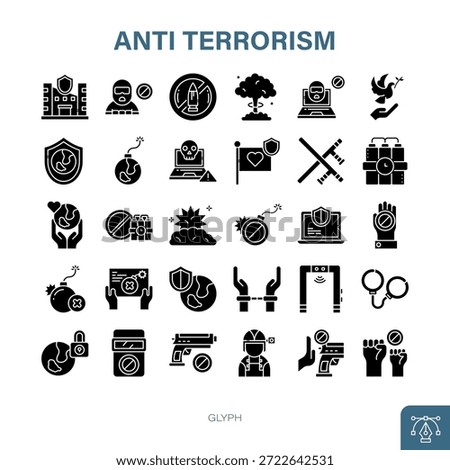 Anti Terrorism and Peace Vector Icon Set