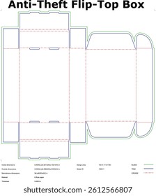 Anti Theft Flip Top Box Die Cut Template E Flute Paper Packaging Design With Bleed Trim And Crease Lines Ready For Production
