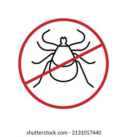 Anti tick sign. Insect protection icon. Tick-repellent spray pictogram. Insectifuge symbol. Editable vector illustration in black and red color isolated on a white background. Simple graphic design