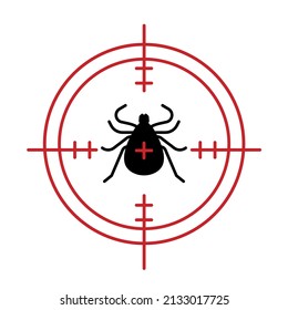 Anti tick sign. Insect protection icon. Tick-repellent spray pictogram. Insectifuge symbol. Editable vector illustration in black and red color isolated on a white background. Simple graphic design