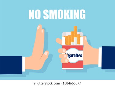 Anti Tobacco Healthy Lifestyle Concept. Vector Of A Man Hand Rejecting Cigarette Offer. 