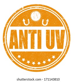 Anti UV grunge rubber stamp on white, vector illustration