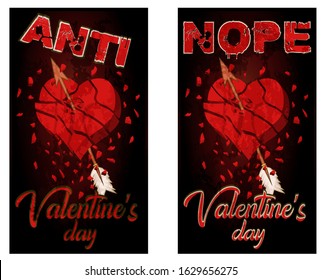 Anti valentines day banners broken heart, vector illustration