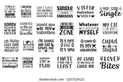 Anti Valentines Day cut files Bundle, Anti Valentines Day Quotes,Hand drawn vintage typography collection isolated on white background. EPS files
