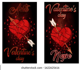 Anti valentines day two banners broken heart, vector illustration