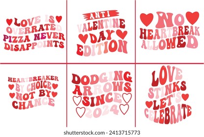 Anti valentines day typography colorful vector design bundle for print on demand, valentine day,
