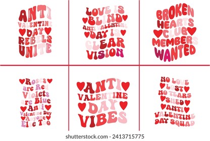 Anti valentines day typography colorful vector design bundle for print on demand, valentine day,
