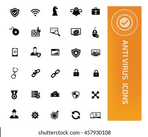 Anti virus and computer icon set. vector